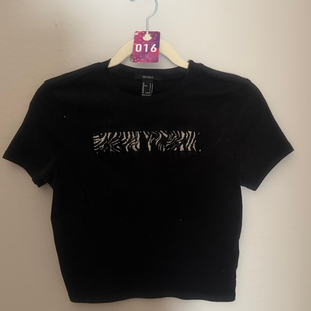 Forever 21 Black Crop Top with Zebra Print